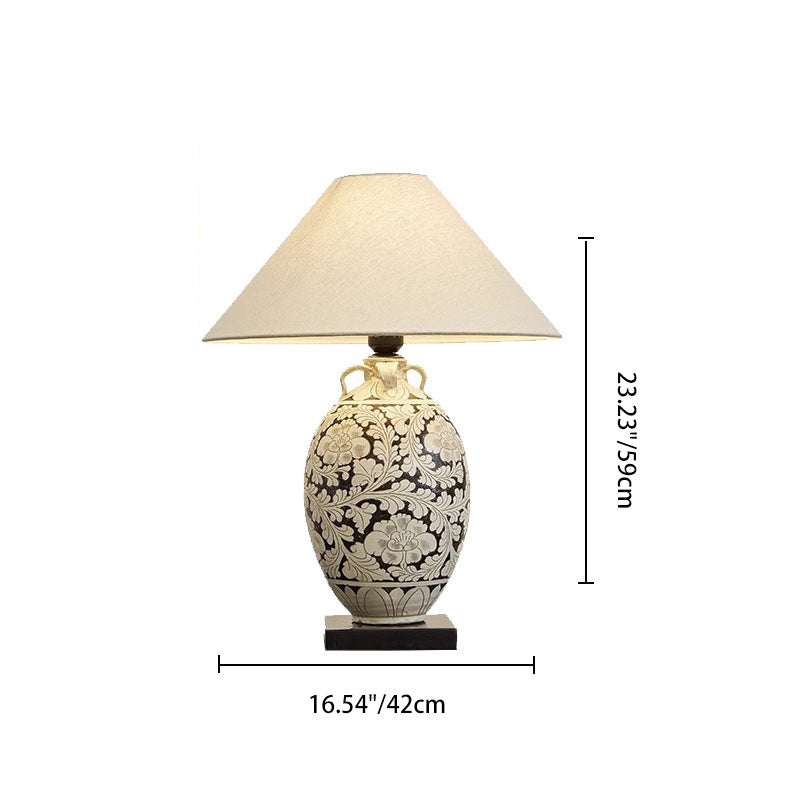 Traditionelle chinesische Vase Keramik Stoff 1-Licht Tischlampe für das Schlafzimmer 