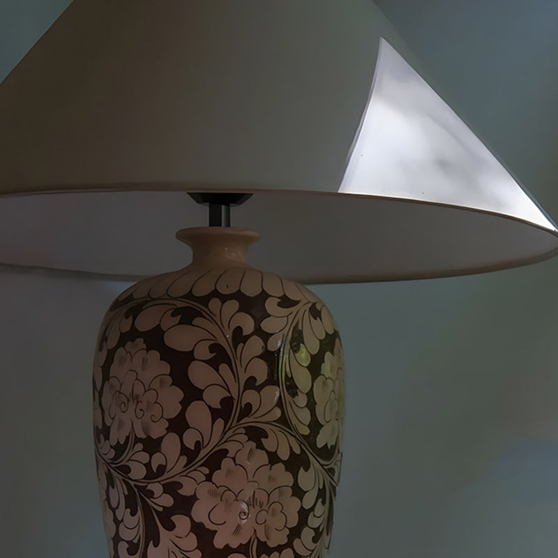 Lámpara de mesa de 1 luz de cerámica de jarrón chino tradicional para dormitorio 