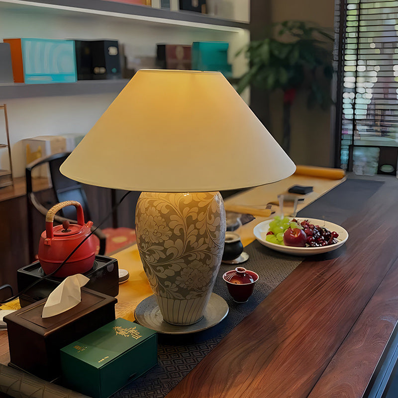 Traditionelle chinesische Vase Keramik Stoff 1-Licht Tischlampe für das Schlafzimmer 