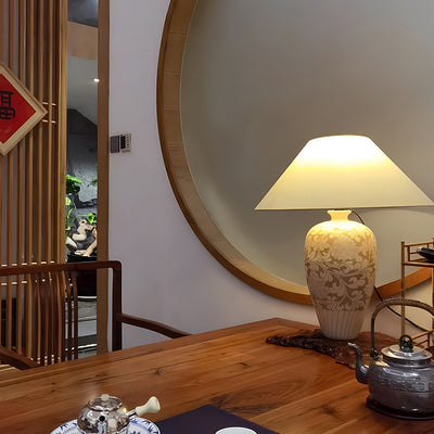 Traditionelle chinesische Vase Keramik Stoff 1-Licht Tischlampe für das Schlafzimmer 