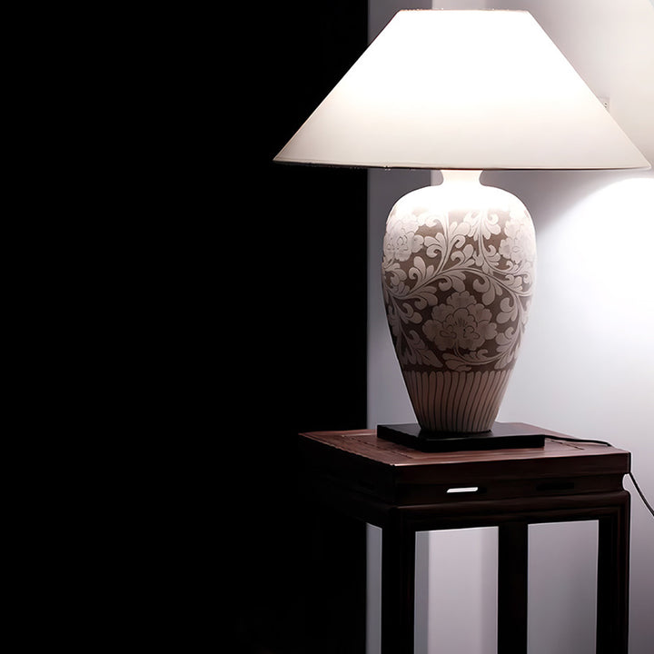 Lámpara de mesa de 1 luz de cerámica de jarrón chino tradicional para dormitorio 