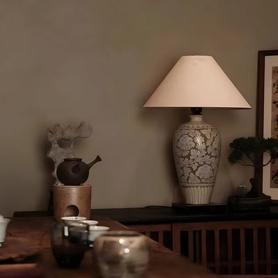 Traditionelle chinesische Vase Keramik Stoff 1-Licht Tischlampe für das Schlafzimmer 
