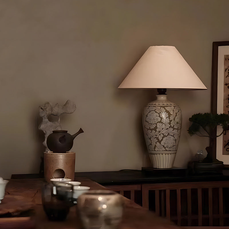 Traditionelle chinesische Vase Keramik Stoff 1-Licht Tischlampe für das Schlafzimmer 