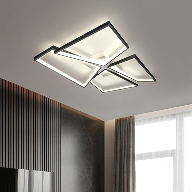 Modern Eclectic Square Aluminum Silicone LED Semi-Flush Mount Ceiling Light For Bedroom