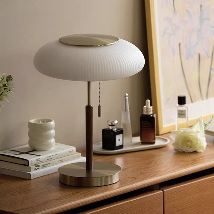 Lampe de Table LED en Verre Métal Rond de Luxe Traditionnel pour Chambre 