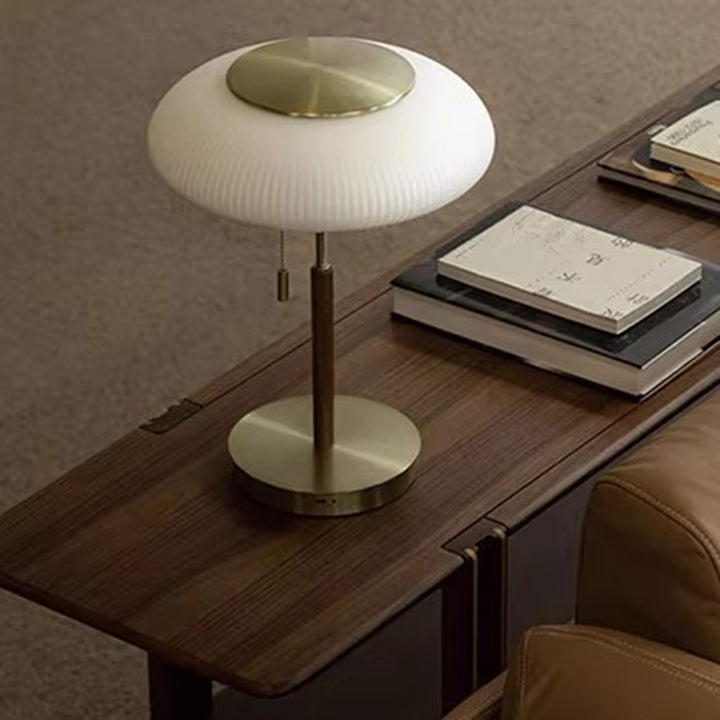 Lampe de Table LED en Verre Métal Rond de Luxe Traditionnel pour Chambre 