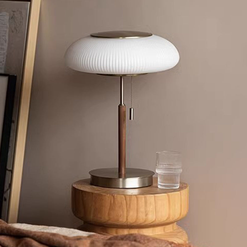 Lampe de Table LED en Verre Métal Rond de Luxe Traditionnel pour Chambre 