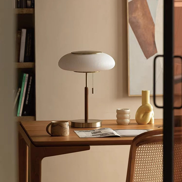 Lampe de Table LED en Verre Métal Rond de Luxe Traditionnel pour Chambre 