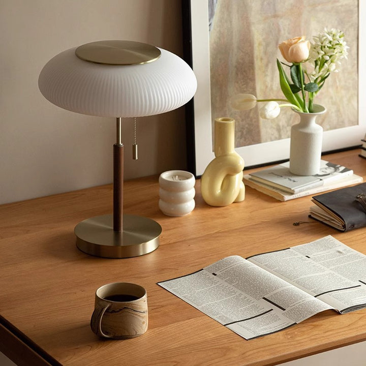 Lampe de Table LED en Verre Métal Rond de Luxe Traditionnel pour Chambre 