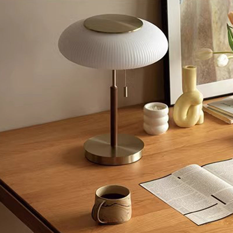 Lampe de Table LED en Verre Métal Rond de Luxe Traditionnel pour Chambre 