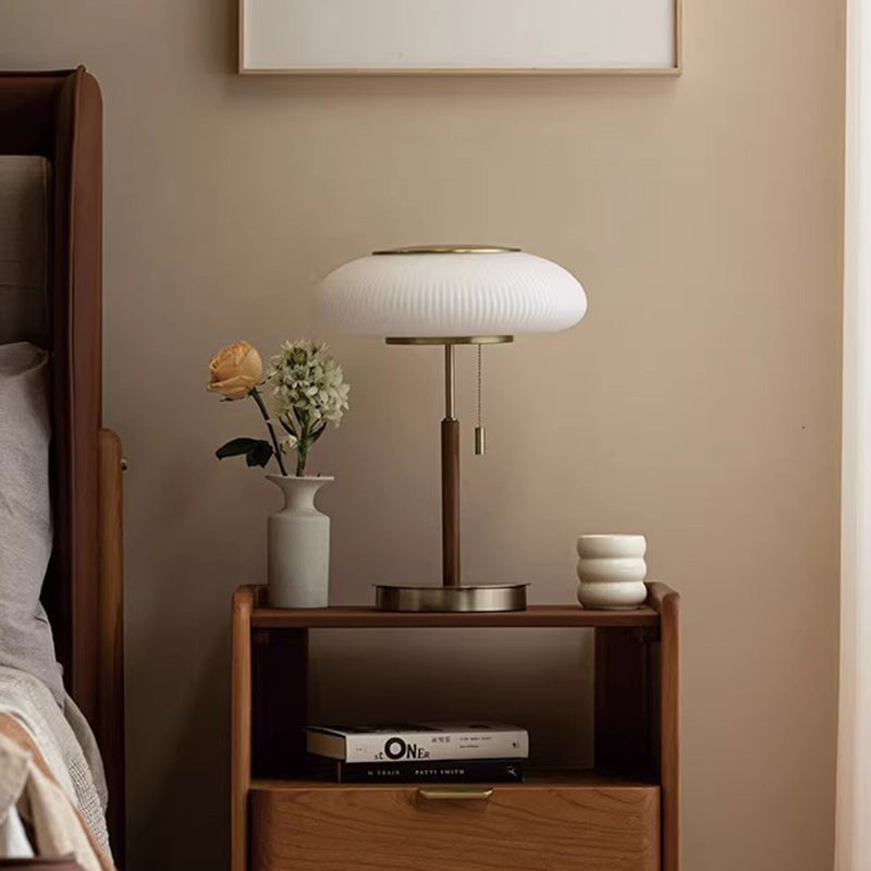 Lampe de Table LED en Verre Métal Rond de Luxe Traditionnel pour Chambre 