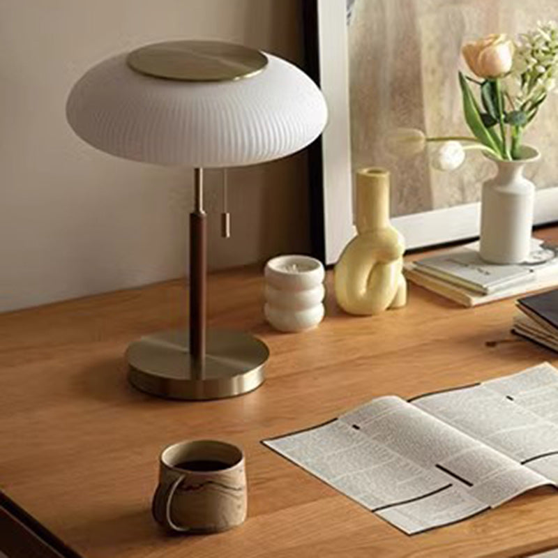 Lampe de Table LED en Verre Métal Rond de Luxe Traditionnel pour Chambre 