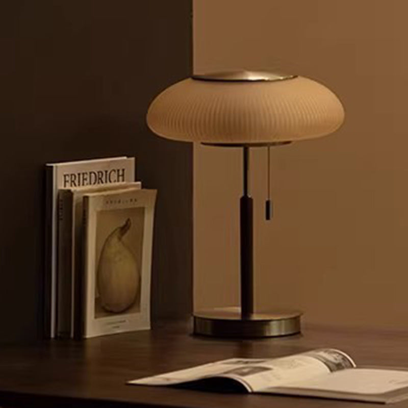 Traditional Luxury Round Metal Glass LED Table Lamp For Bedroom