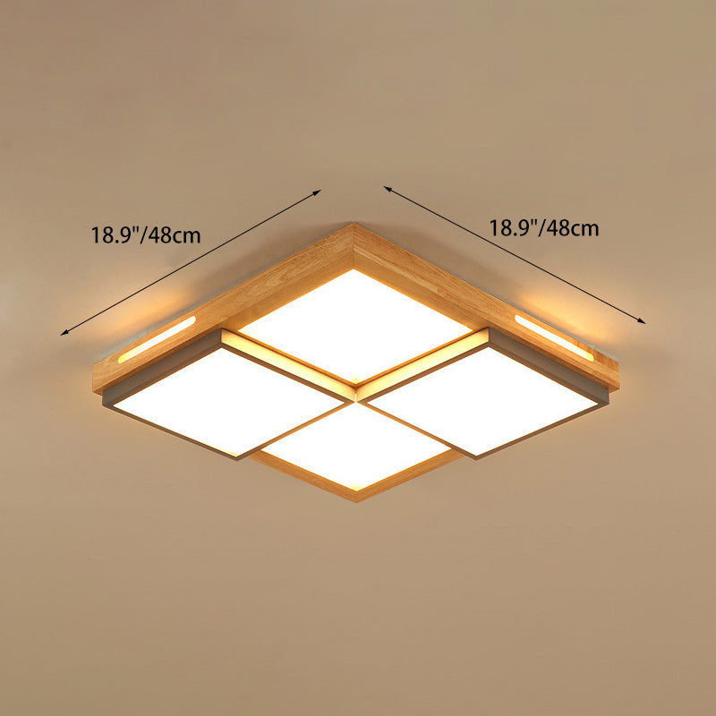 Plafonnier LED en bois massif carré traditionnel japonais avec monture affleurante pour salon 