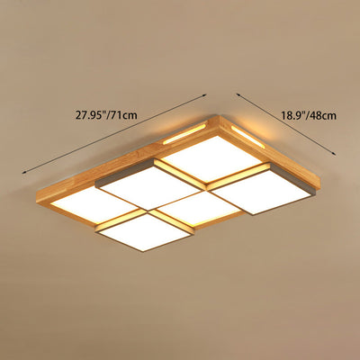 Plafonnier LED en bois massif carré traditionnel japonais avec monture affleurante pour salon 