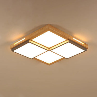 Plafonnier LED en bois massif carré traditionnel japonais avec monture affleurante pour salon 