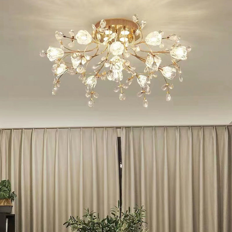 Modern Eclectic Bouquet Iron Glass 7/13/16/19 Light Semi-Flush Mount Ceiling For Living Room