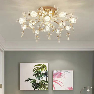 Modern Eclectic Bouquet Iron Glass 7/13/16/19 Light Semi-Flush Mount Ceiling For Living Room