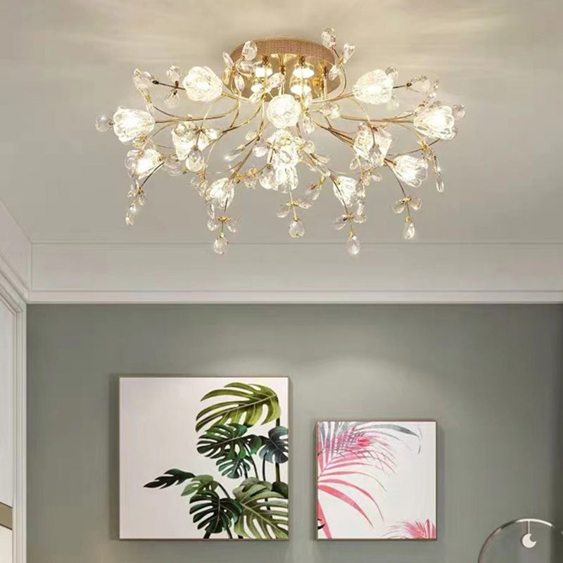 Modern Eclectic Bouquet Iron Glass 7/13/16/19 Light Semi-Flush Mount Ceiling For Living Room