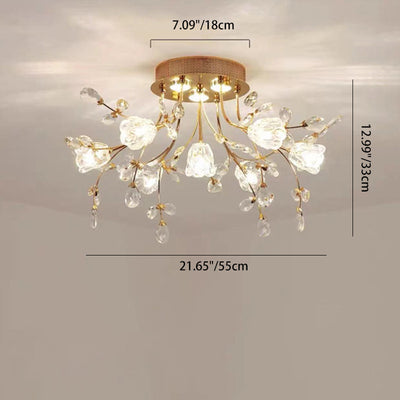 Modern Eclectic Bouquet Iron Glass 7/13/16/19 Light Semi-Flush Mount Ceiling For Living Room