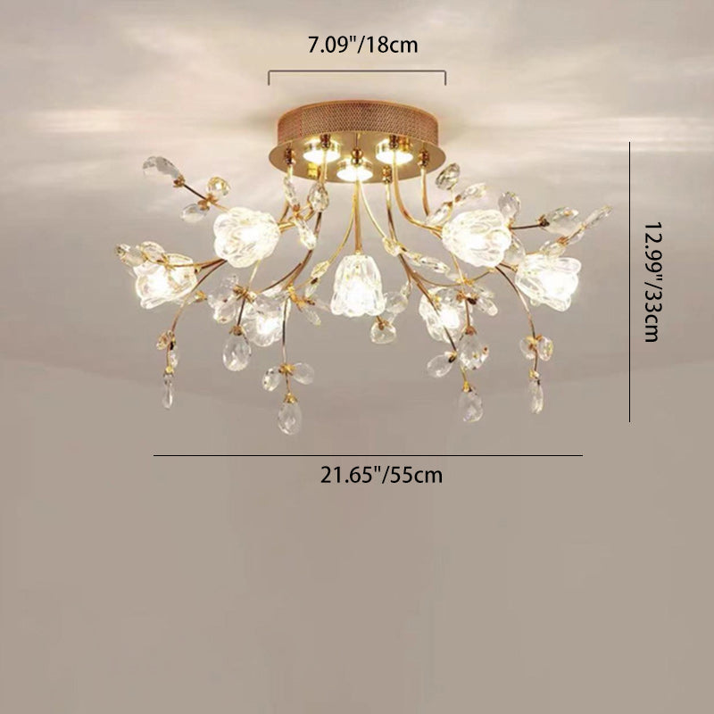 Modern Eclectic Bouquet Iron Glass 7/13/16/19 Light Semi-Flush Mount Ceiling For Living Room
