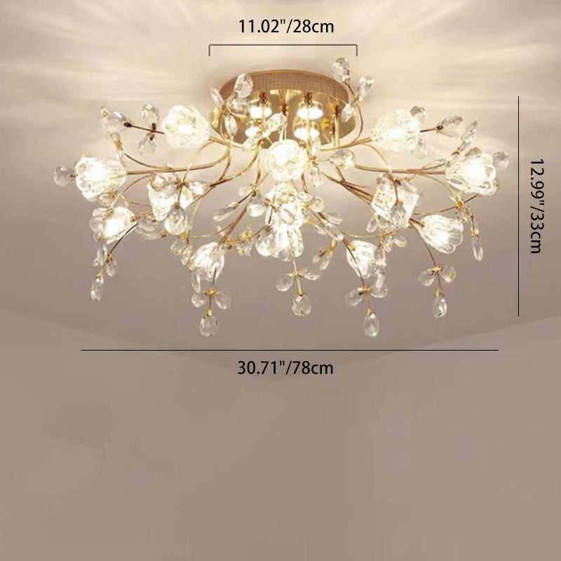 Modern Eclectic Bouquet Iron Glass 7/13/16/19 Light Semi-Flush Mount Ceiling For Living Room