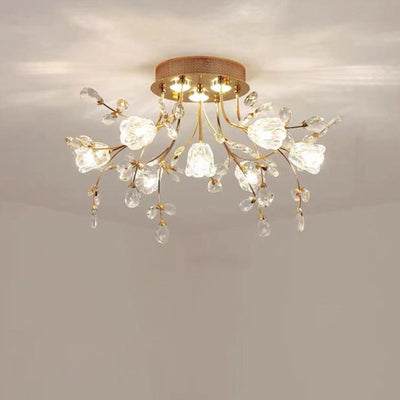 Modern Eclectic Bouquet Iron Glass 7/13/16/19 Light Semi-Flush Mount Ceiling For Living Room