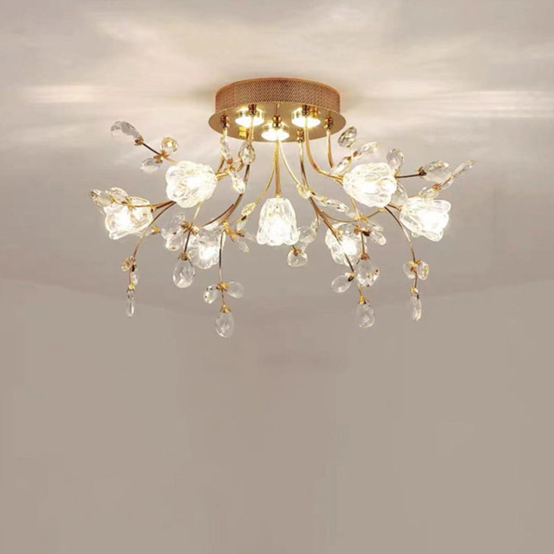 Modern Eclectic Bouquet Iron Glass 7/13/16/19 Light Semi-Flush Mount Ceiling For Living Room
