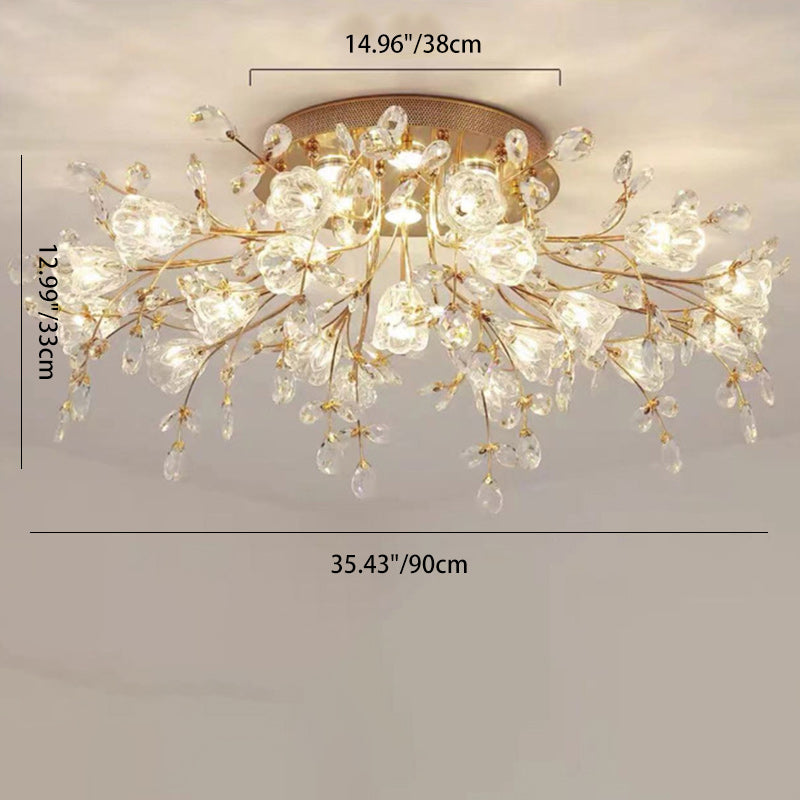Modern Eclectic Bouquet Iron Glass 7/13/16/19 Light Semi-Flush Mount Ceiling For Living Room