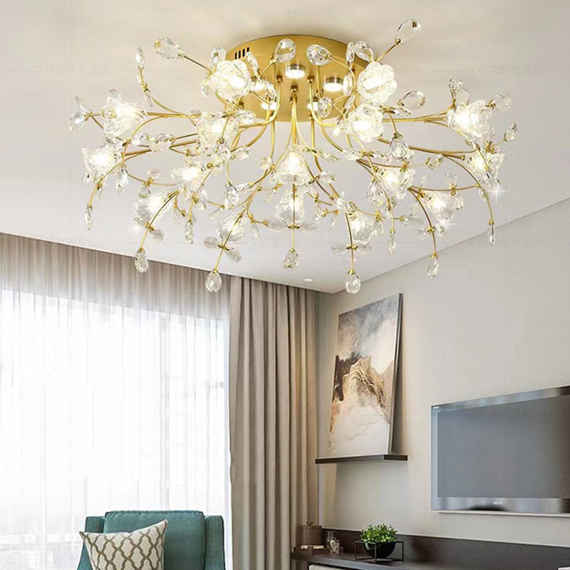 Modern Eclectic Bouquet Iron Glass 7/13/16/19 Light Semi-Flush Mount Ceiling For Living Room