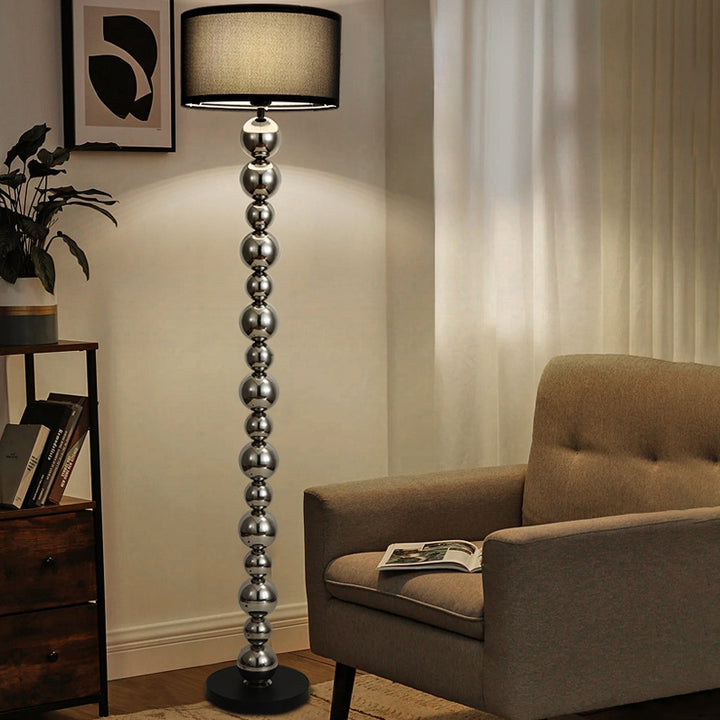 Lámpara de pie de 1 luz de tela de aluminio con hierro cilíndrico francés tradicional para sala de estar 