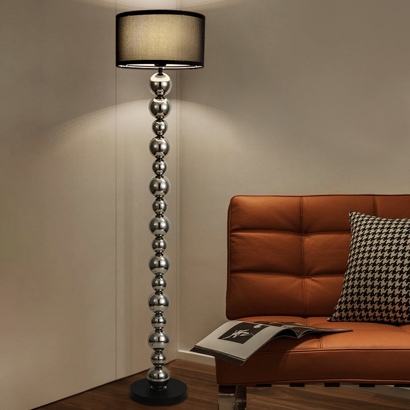 Traditional French Cylinder Iron Aluminum Fabric 1-Light Standing Floor Lamp For Living Room