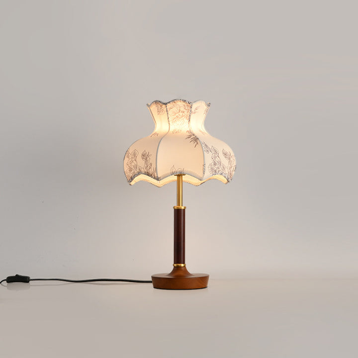 Lampe de table 1 lumière en métal, bois et tissu avec dôme traditionnel français pour chambre 