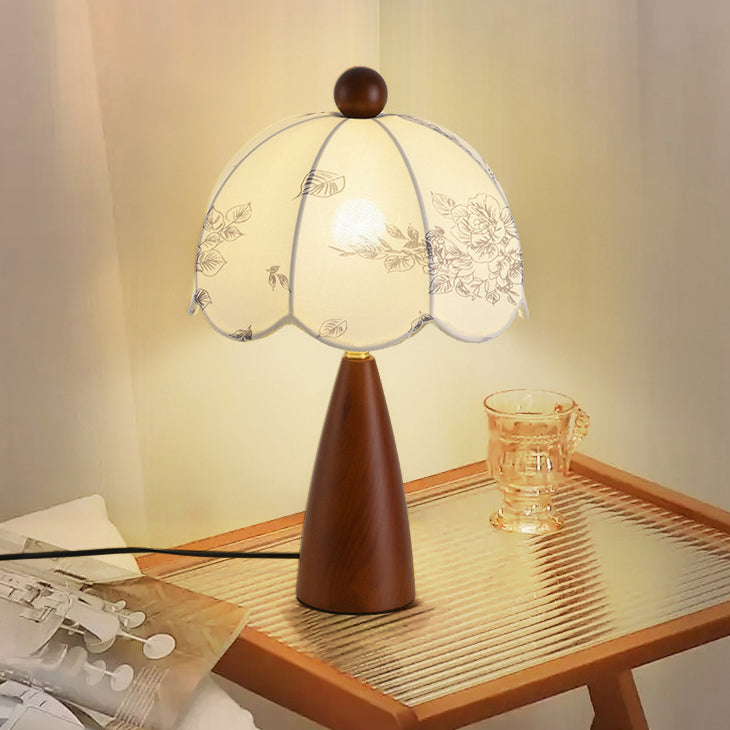 Lampe de table 1 lumière en métal, bois et tissu avec dôme traditionnel français pour chambre 