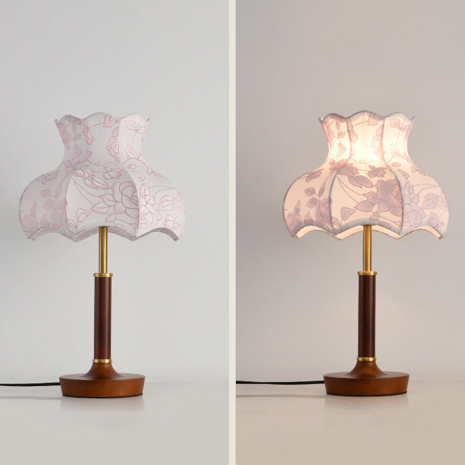 Lampe de table 1 lumière en métal, bois et tissu avec dôme traditionnel français pour chambre 