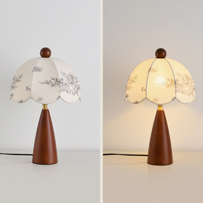 Lampe de table 1 lumière en métal, bois et tissu avec dôme traditionnel français pour chambre 