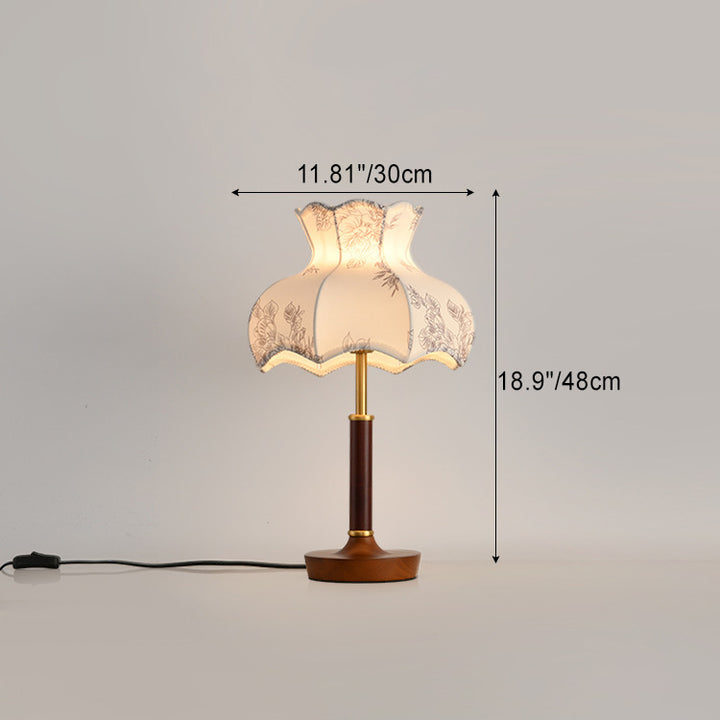 Lampe de table 1 lumière en métal, bois et tissu avec dôme traditionnel français pour chambre 