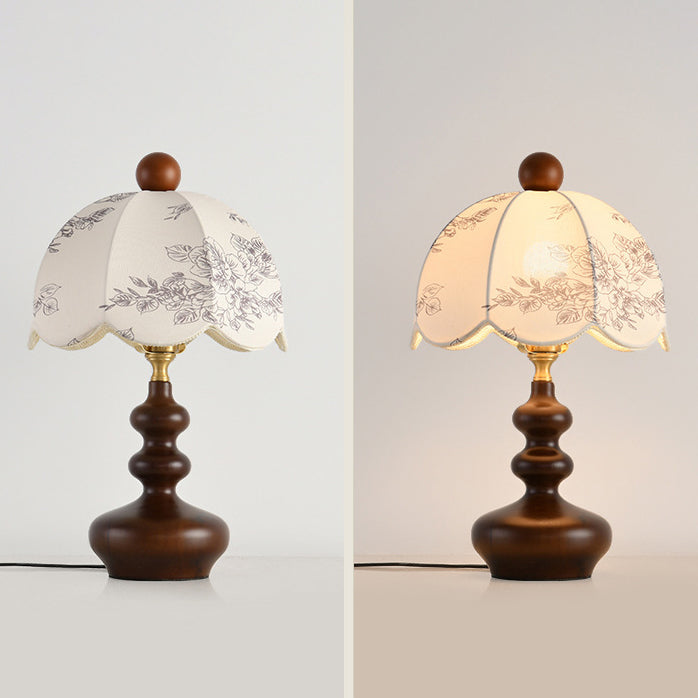 Lampe de table 1 lumière en métal, bois et tissu avec dôme traditionnel français pour chambre 