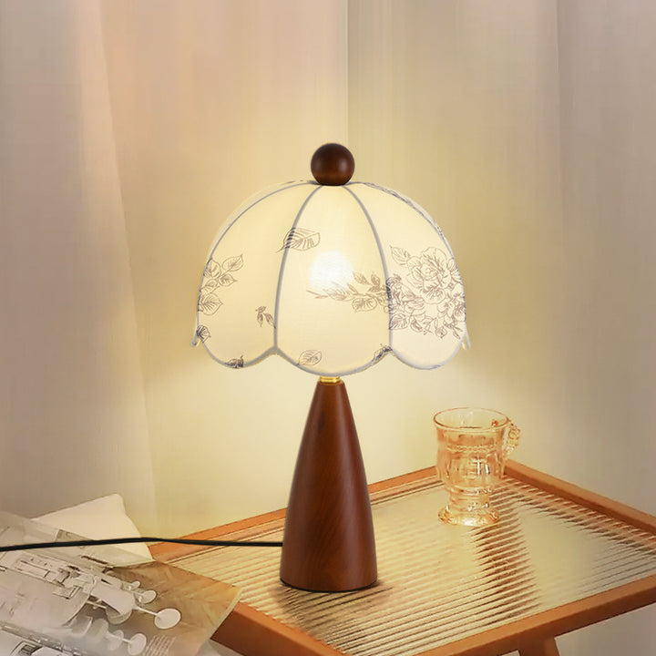 Lampe de table 1 lumière en métal, bois et tissu avec dôme traditionnel français pour chambre 