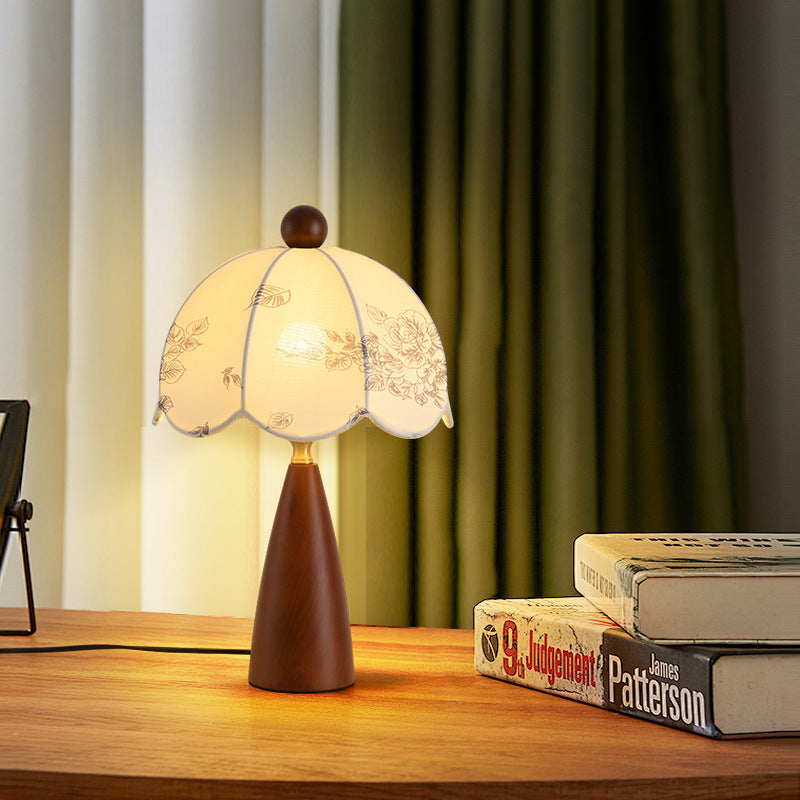 Lampe de table 1 lumière en métal, bois et tissu avec dôme traditionnel français pour chambre 