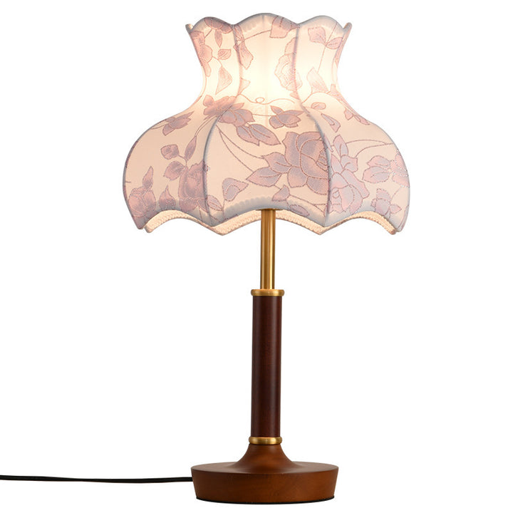 Lampe de table 1 lumière en métal, bois et tissu avec dôme traditionnel français pour chambre 