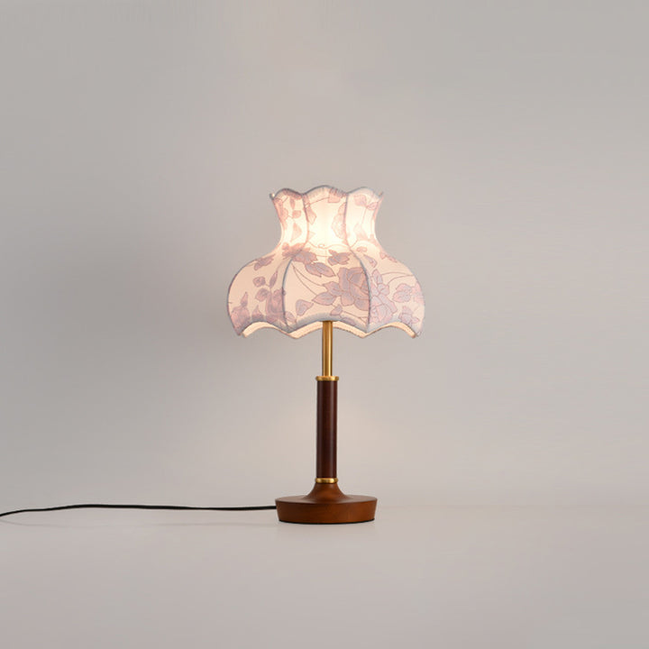 Lampe de table 1 lumière en métal, bois et tissu avec dôme traditionnel français pour chambre 