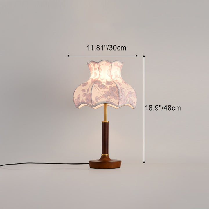 Lampe de table 1 lumière en métal, bois et tissu avec dôme traditionnel français pour chambre 