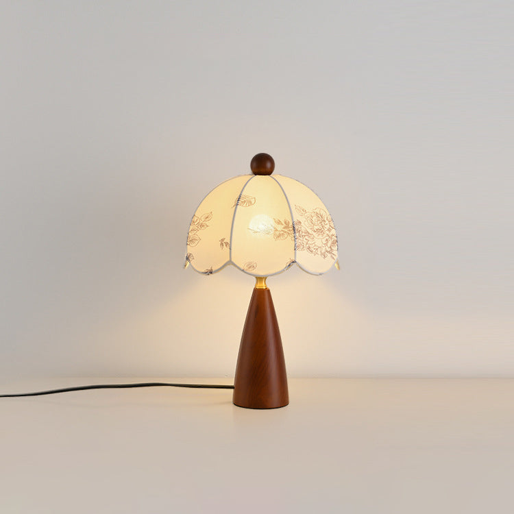 Lampe de table 1 lumière en métal, bois et tissu avec dôme traditionnel français pour chambre 