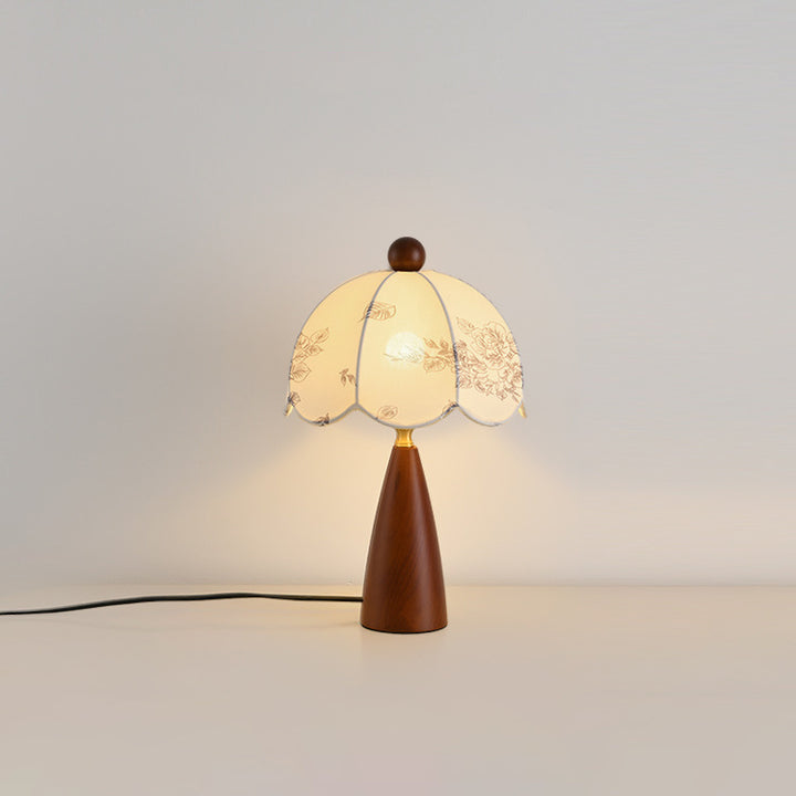 Lampe de table 1 lumière en métal, bois et tissu avec dôme traditionnel français pour chambre 