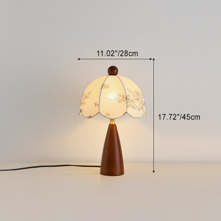 Lampe de table 1 lumière en métal, bois et tissu avec dôme traditionnel français pour chambre 