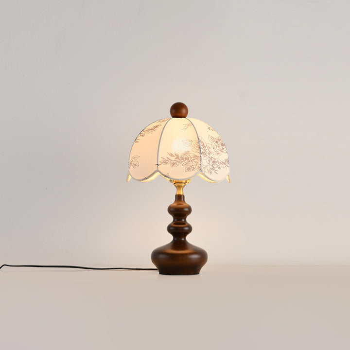 Lampe de table 1 lumière en métal, bois et tissu avec dôme traditionnel français pour chambre 