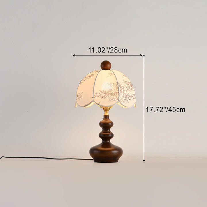 Lampe de table 1 lumière en métal, bois et tissu avec dôme traditionnel français pour chambre 