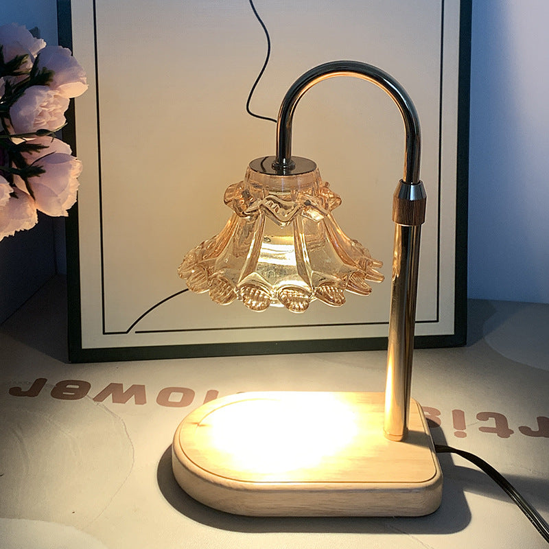 Contemporary Luxury Flower Iron Glass 1-Light Melting Wax Table Lamp For Bedroom