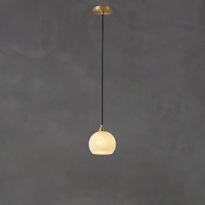 Traditionelle chinesische Kugel aus Kupfer und Jade 1-flammige Pendelleuchte für das Wohnzimmer 